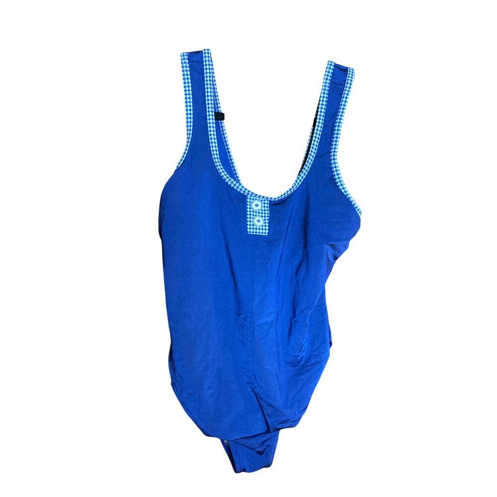 VINTAGE Blue Plaid Cobalt One Piece Swimsuit 8 Medium - Picture 1 of 7